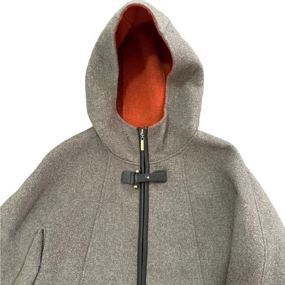 Ellen Tracy Wool Blend Hooded Car Coat Gray with Orange Lining Size 4 - Picture 2 of 12